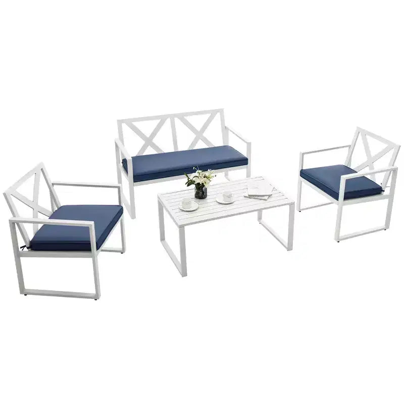 Juego de muebles de conversación para patio Costway de 4 piezas con cojines en reposabrazos, sofás biplaza para jardín
