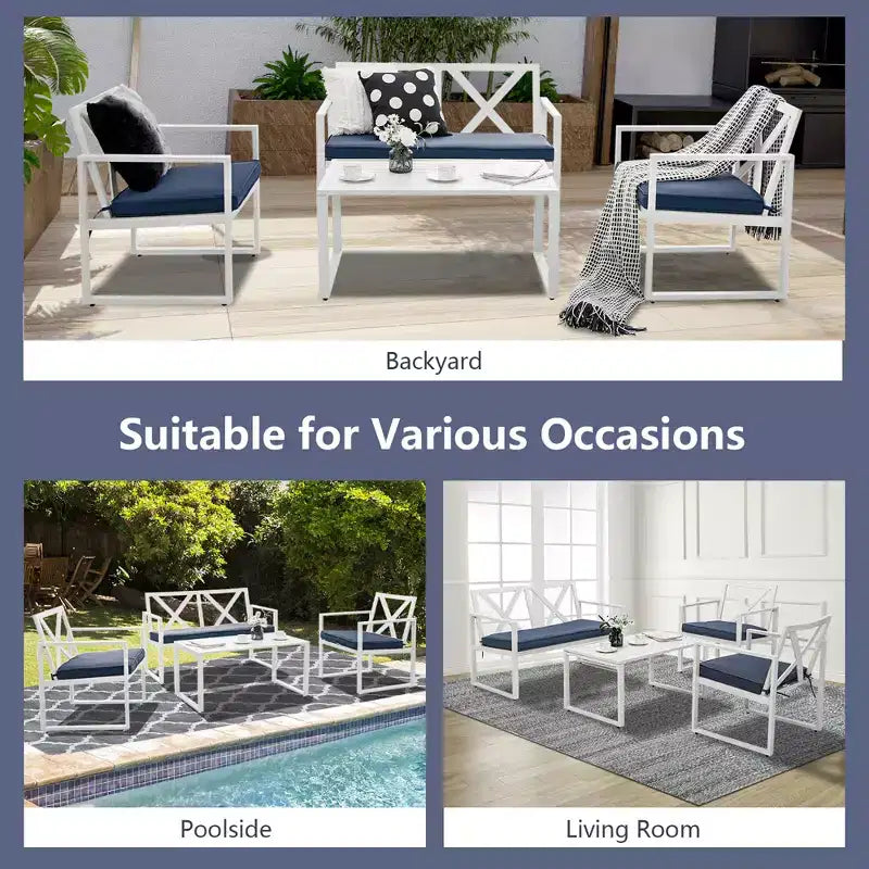 Juego de muebles de conversación para patio Costway de 4 piezas con cojines en reposabrazos, sofás biplaza para jardín