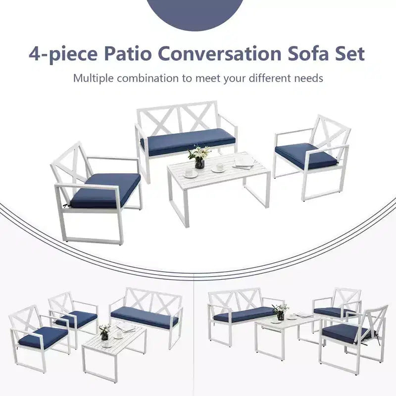 Juego de muebles de conversación para patio Costway de 4 piezas con cojines en reposabrazos, sofás biplaza para jardín