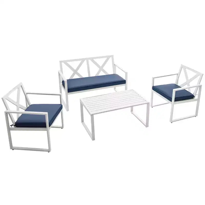 Juego de muebles de conversación para patio Costway de 4 piezas con cojines en reposabrazos, sofás biplaza para jardín
