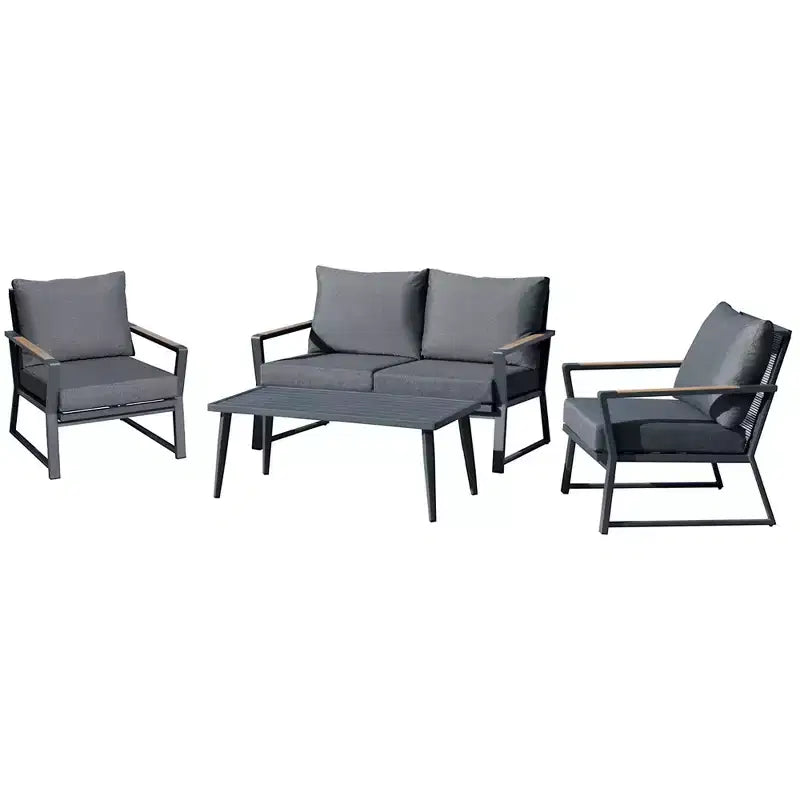 Conjunto de Muebles de Patio de 4 Piezas Outsunny, Juego de Conversación de Aluminio, Juego de Sofás de Jardín para Exteriores con Sillones, Sofá Biplaza, Mesa de Centro y Cojines