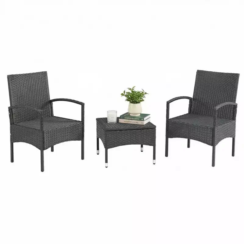 Outdoor Patio Furniture Set  3-Piece Rattan Seating Combo with 2 Chairs and Table for Deck, Balcony, or Front Porch Furniture by Lavish Home (Gray)