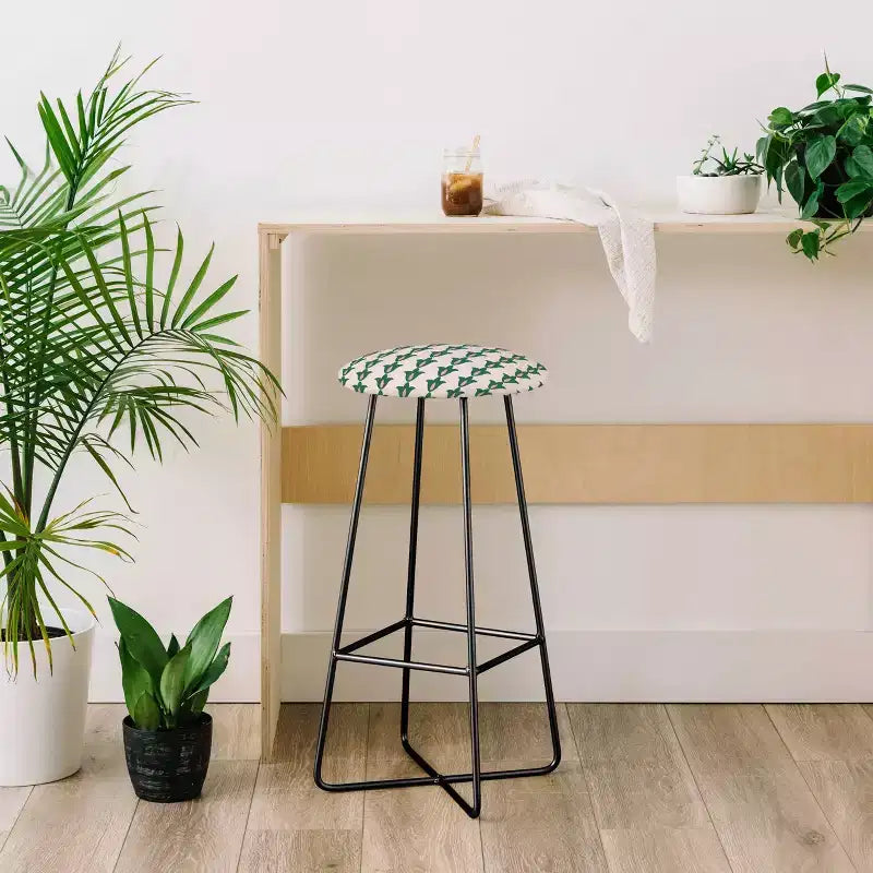 Taburete de bar con estampado floral retro, estructura de acero, piel sintética, 76 cm de altura de asiento