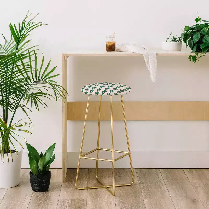 Taburete de bar con estampado floral retro, estructura de acero, piel sintética, 76 cm de altura de asiento