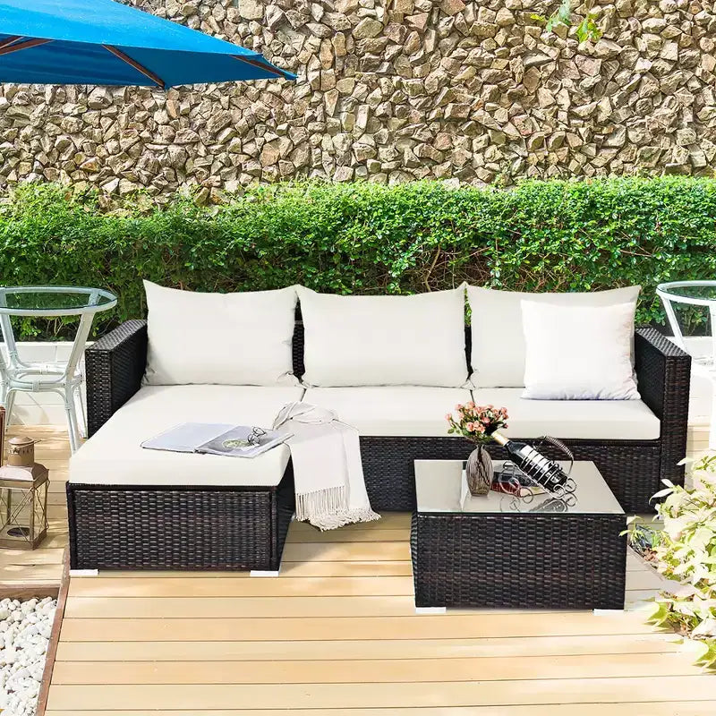 Costway 5PCS Patio Rattan Furniture Set Sectional Conversation Sofa Off White