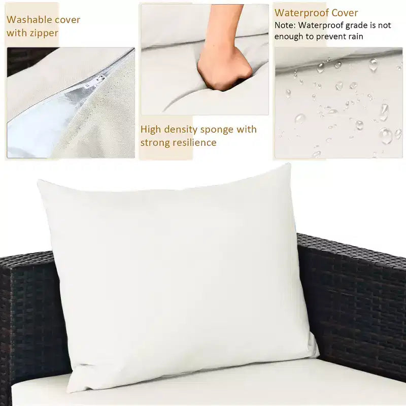 Costway Juego de Muebles de Patio de Ratán de 5 Piezas Sofá Seccional de Conversación Blanco Roto