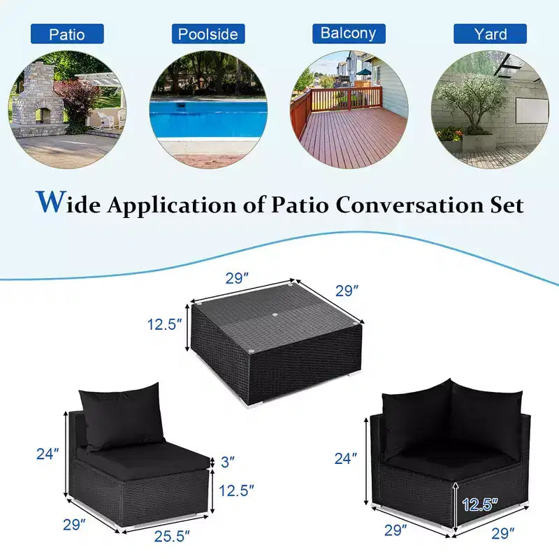 Costway Conjunto de Sofás de Ratán para Patio de 7 Piezas, Juego de Muebles Seccionales para Conversación de Jardín, Negro