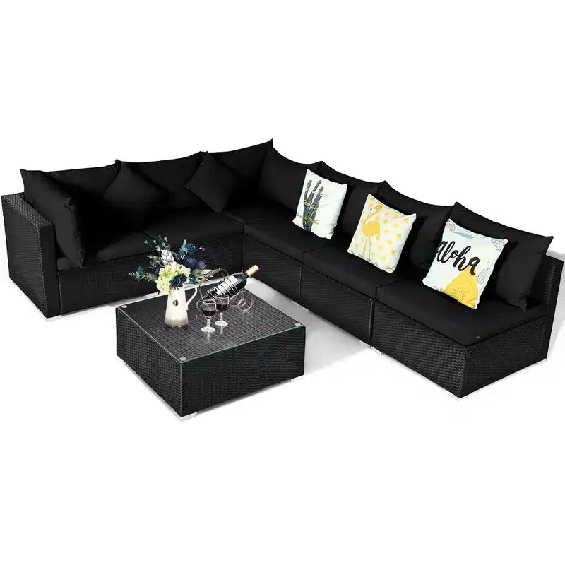 Costway Conjunto de Sofás de Ratán para Patio de 7 Piezas, Juego de Muebles Seccionales para Conversación de Jardín, Negro
