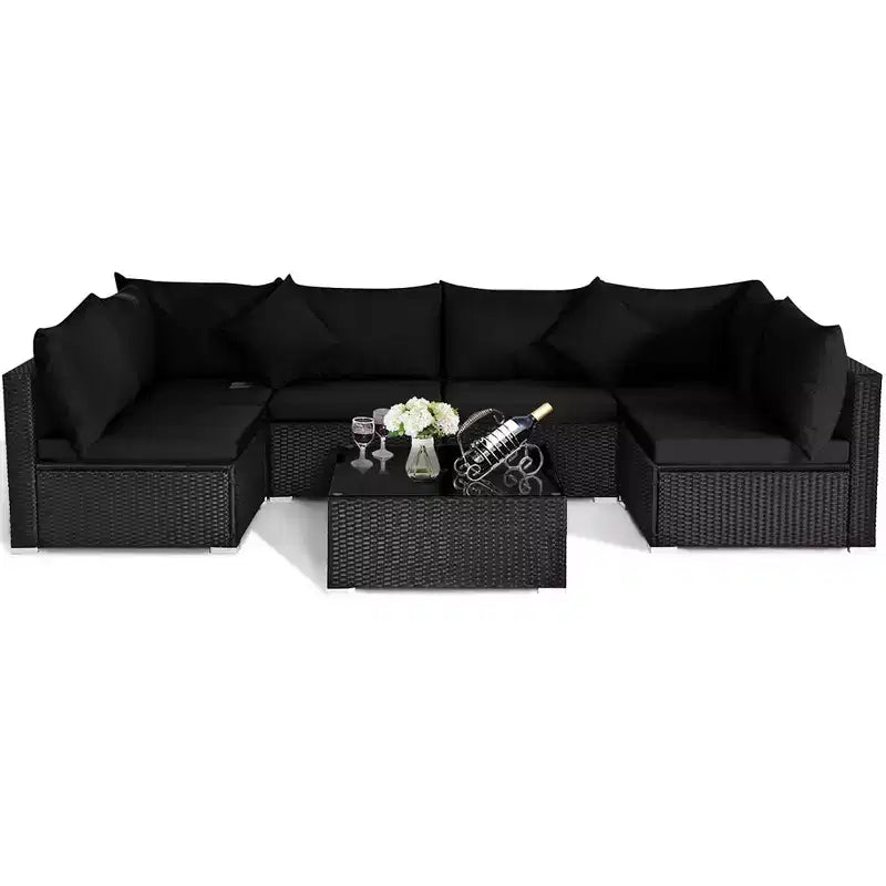 Costway Conjunto de Sofás de Ratán para Patio de 7 Piezas, Juego de Muebles Seccionales para Conversación de Jardín, Negro
