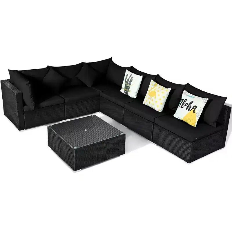 Costway Conjunto de Sofás de Ratán para Patio de 7 Piezas, Juego de Muebles Seccionales para Conversación de Jardín, Negro