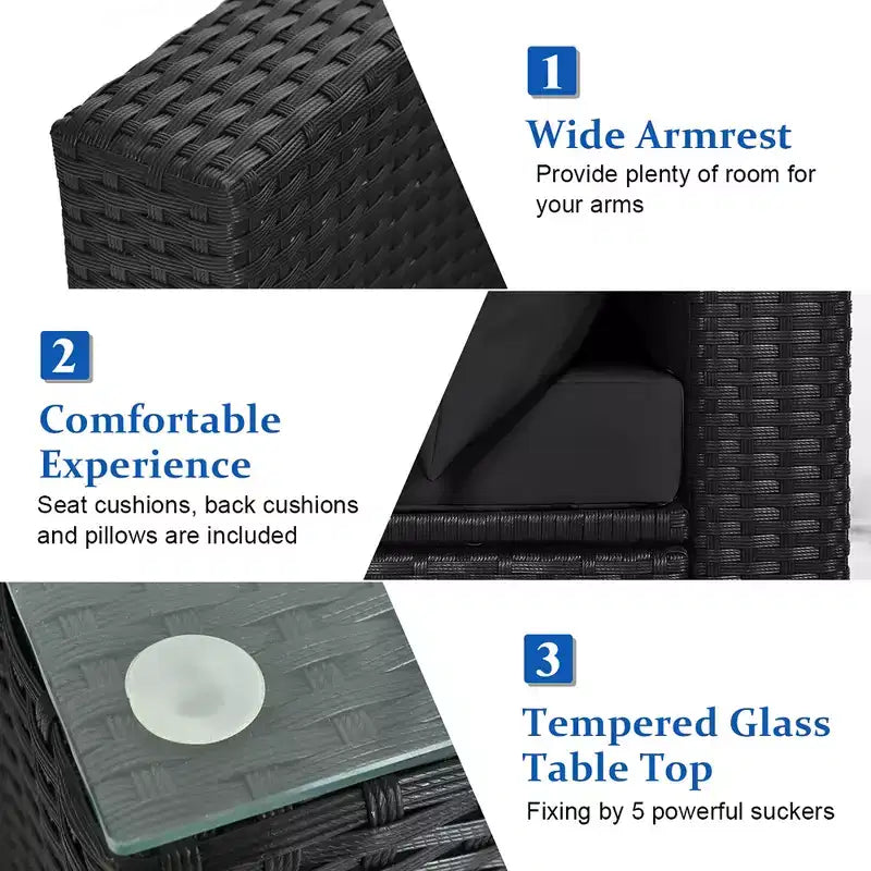 Costway Conjunto de Sofás de Ratán para Patio de 7 Piezas, Juego de Muebles Seccionales para Conversación de Jardín, Negro