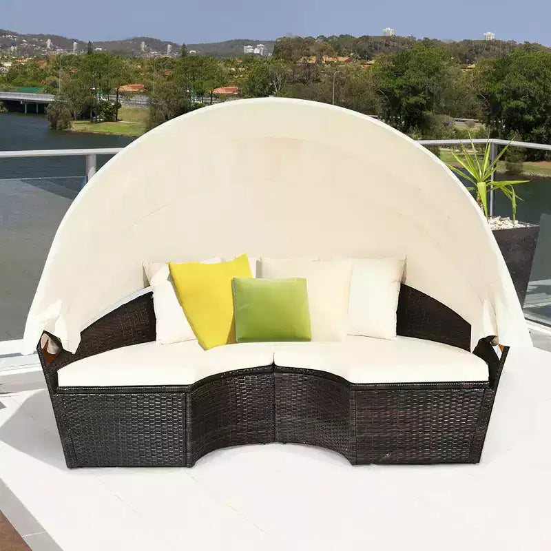 Tumbona Costway de ratán para patio, sofá acolchado con dosel, mesa ajustable y 3 almohadas
