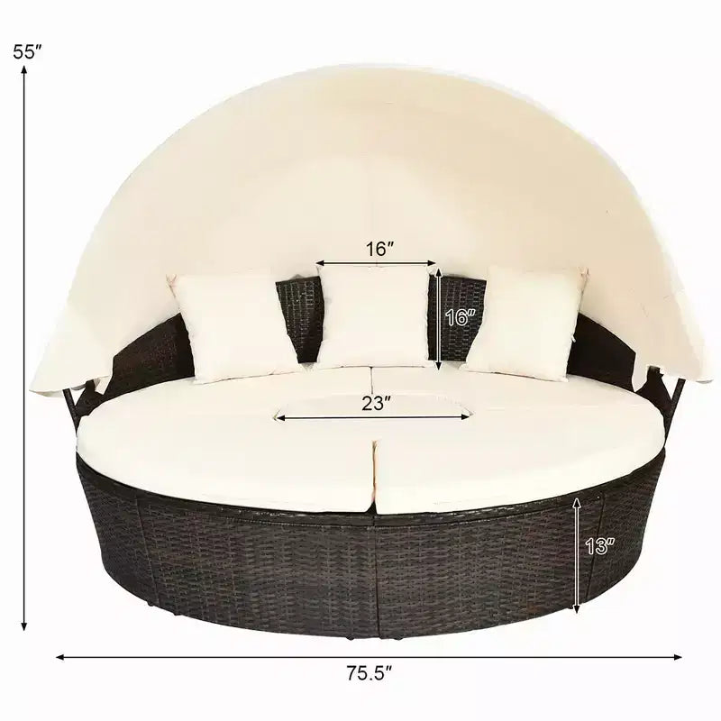 Tumbona Costway de ratán para patio, sofá acolchado con dosel, mesa ajustable y 3 almohadas