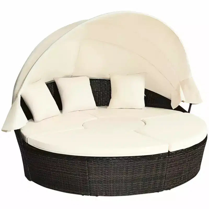 Tumbona Costway de ratán para patio, sofá acolchado con dosel, mesa ajustable y 3 almohadas