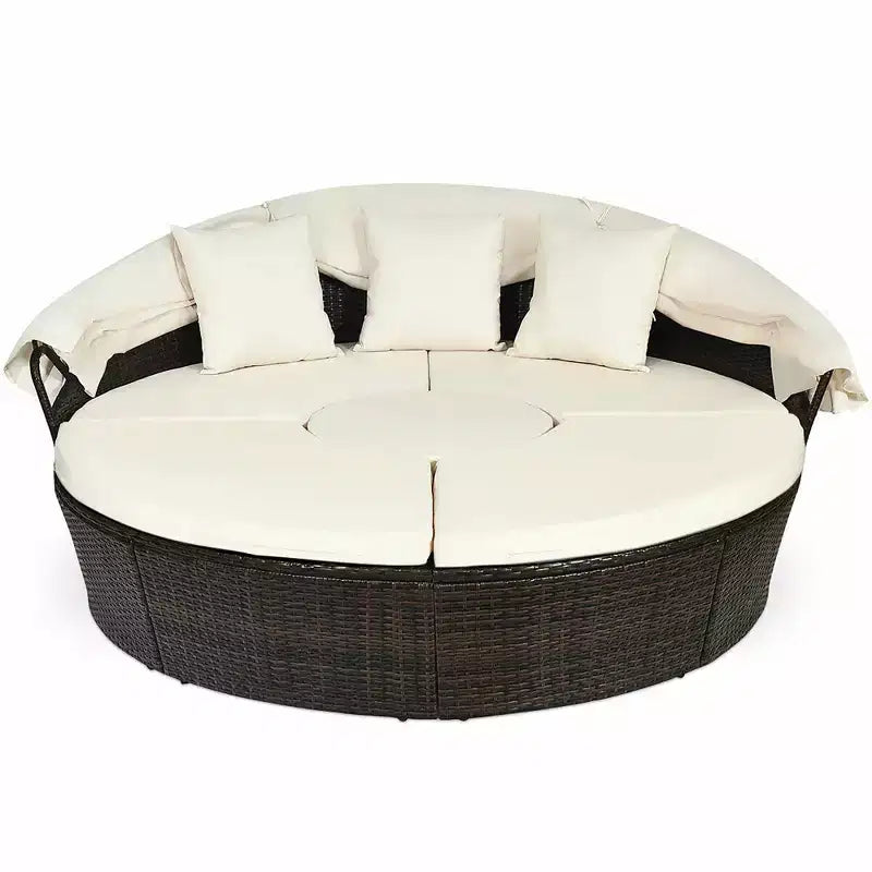 Tumbona Costway de ratán para patio, sofá acolchado con dosel, mesa ajustable y 3 almohadas