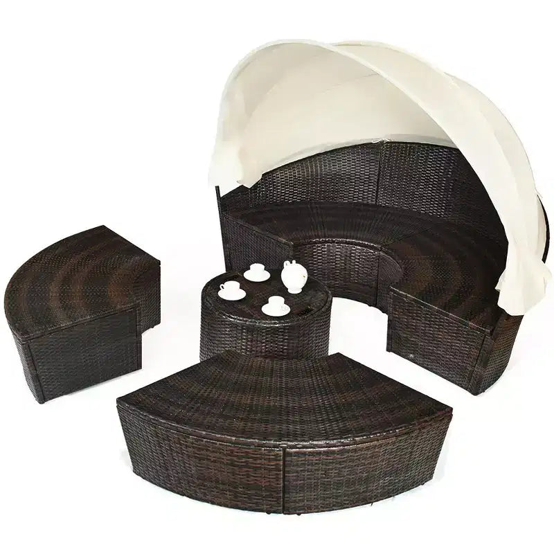 Tumbona Costway de ratán para patio, sofá acolchado con dosel, mesa ajustable y 3 almohadas