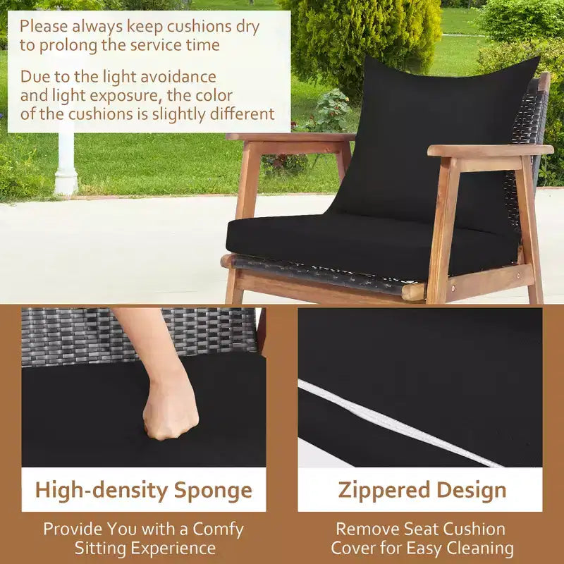 Costway Juego de Muebles de Ratán para Patio de 8 Piezas Sofá Acolchado de Madera con Funda Negra y Turquesa