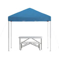Juego portátil de puerta trasera, camping o eventos de Emma y Oliver con carpa tipo toldo blanca emergente con bolsa de transporte y mesa plegable con bancos.