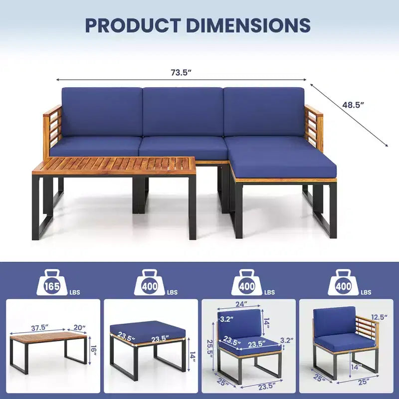 Juego de sillas para patio de 5 piezas Costway, juego de sillas de madera de acacia con otomana y mesa de centro