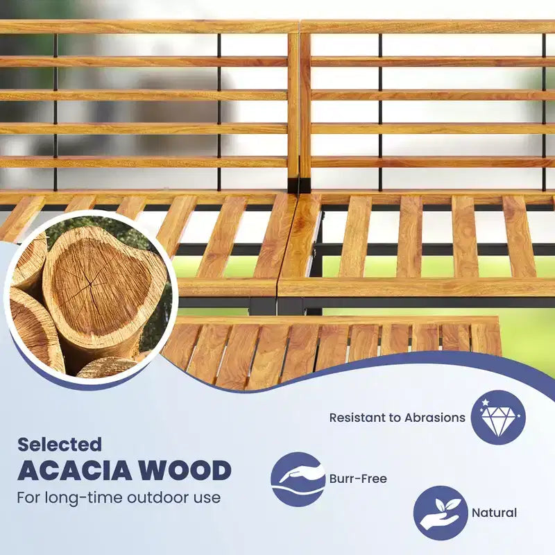 Juego de sillas para patio de 5 piezas Costway, juego de sillas de madera de acacia con otomana y mesa de centro