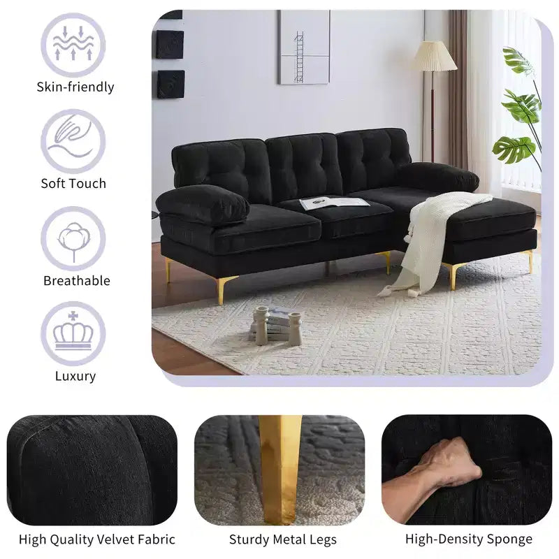 83 Modern Velvet Upholstered Sectional Sofas Couch-ModernLuxe