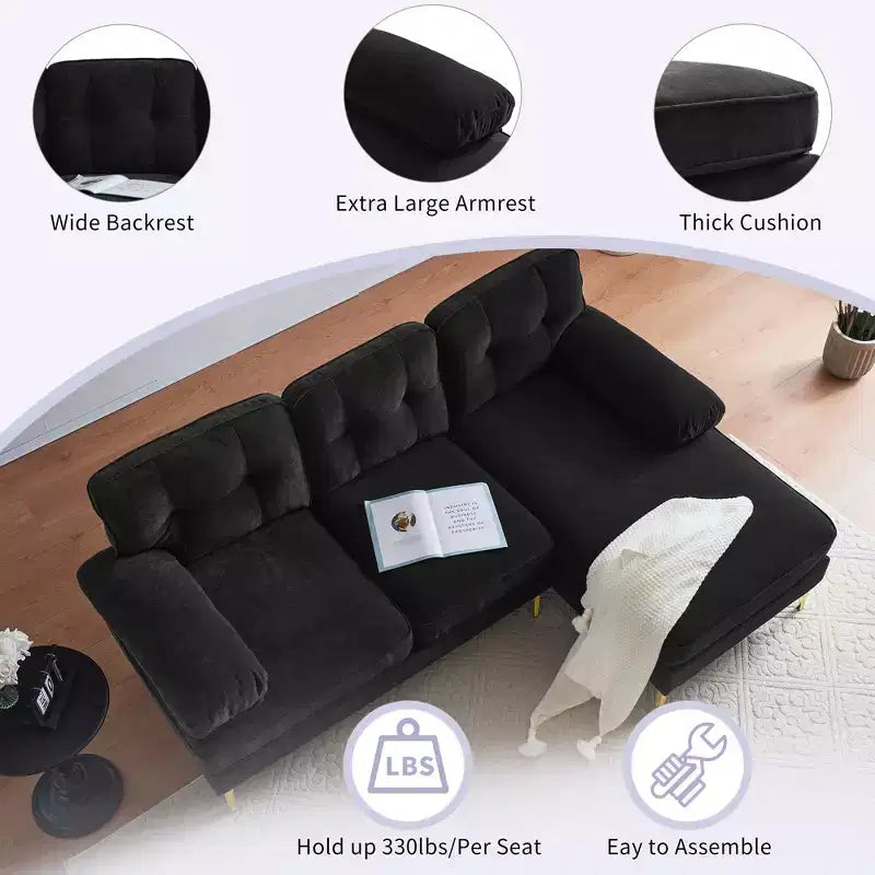 83 Modern Velvet Upholstered Sectional Sofas Couch-ModernLuxe