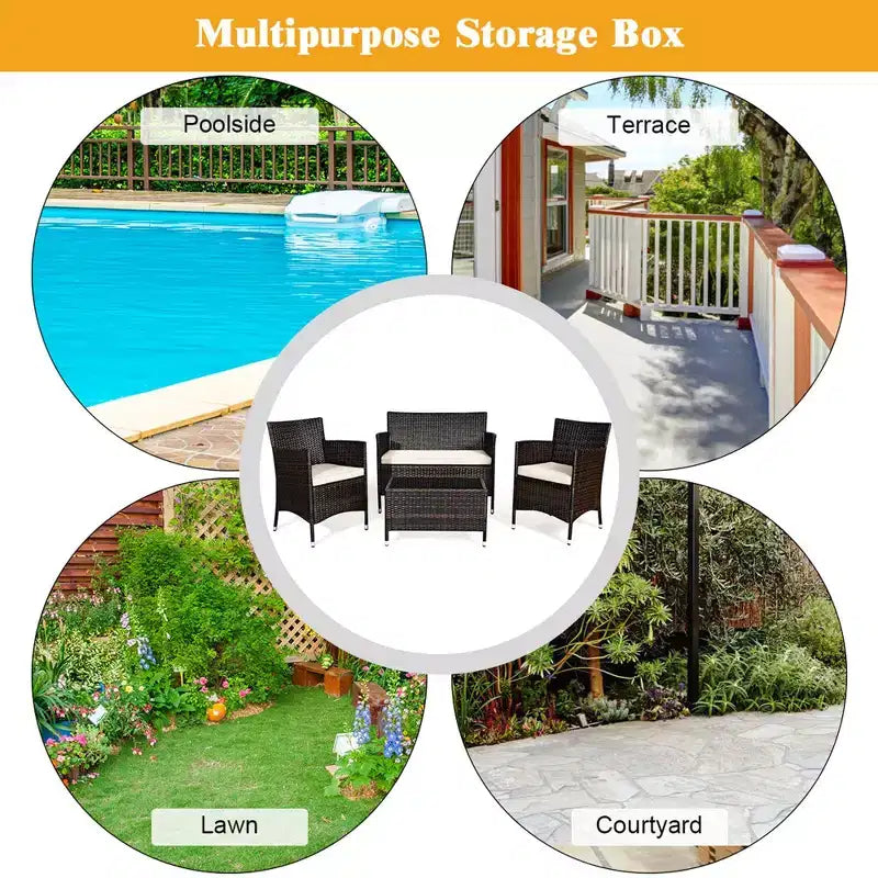 Costway Juego de Muebles de Mimbre para Patio de 4 Piezas Sofá Silla con Fundas de Cojín Marrones y Grises para Jardín