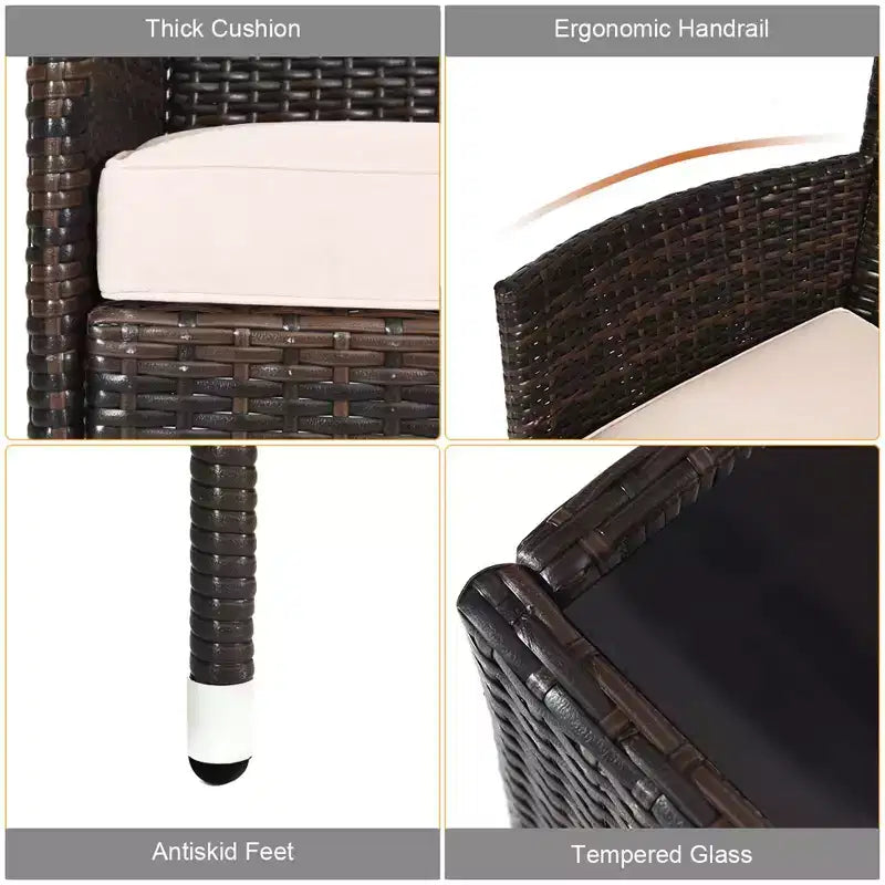 Costway Juego de Muebles de Mimbre para Patio de 4 Piezas Sofá Silla con Fundas de Cojín Marrones y Grises para Jardín