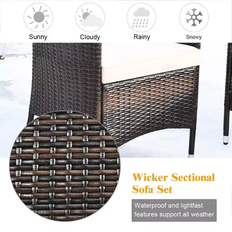 Costway Juego de Muebles de Mimbre para Patio de 4 Piezas Sofá Silla con Fundas de Cojín Marrones y Grises para Jardín