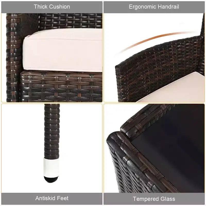 Costway Juego de Muebles de Mimbre para Patio de 4 Piezas Sofá Silla con Fundas de Cojín Marrones y Grises para Jardín