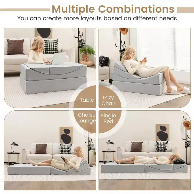 Costway 4-in-1 Convertible Folding Sofa Bed Floor Futon Sleeper Couch Chair Single Grey