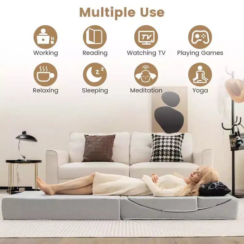 Costway 4-in-1 Convertible Folding Sofa Bed Floor Futon Sleeper Couch Chair Single Grey