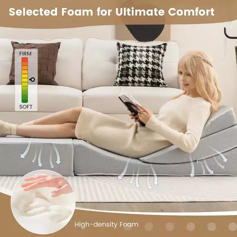 Costway 4-in-1 Convertible Folding Sofa Bed Floor Futon Sleeper Couch Chair Single Grey
