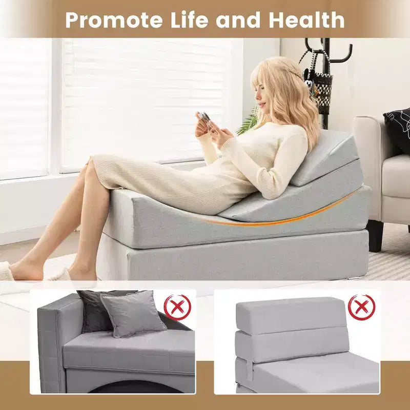 Costway 4-in-1 Convertible Folding Sofa Bed Floor Futon Sleeper Couch Chair Single Grey