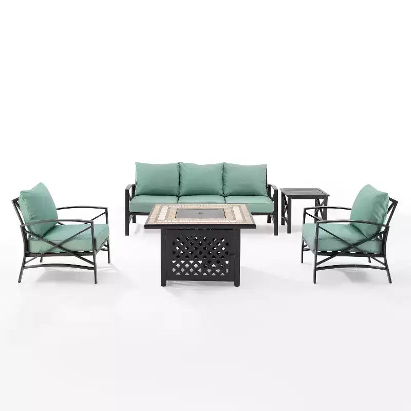 Juego de sofá de patio exterior de 5 piezas Crosley Kaplan con mesa de fuego