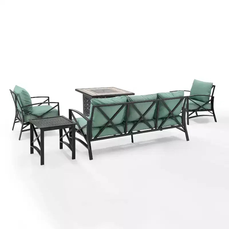 Juego de sofá de patio exterior de 5 piezas Crosley Kaplan con mesa de fuego