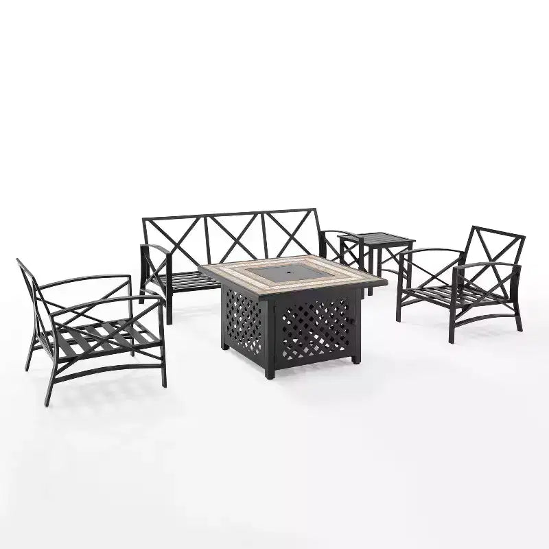 Juego de sofá de patio exterior de 5 piezas Crosley Kaplan con mesa de fuego