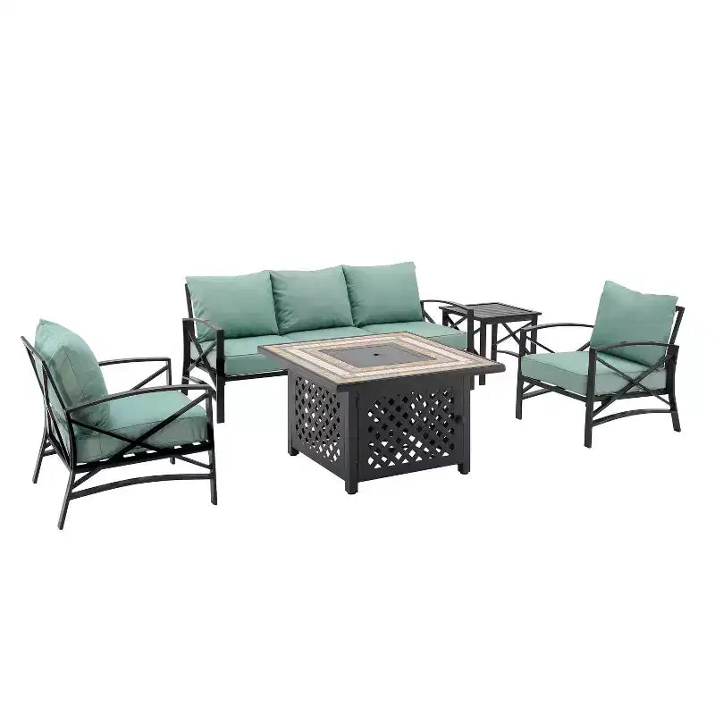 Juego de sofá de patio exterior de 5 piezas Crosley Kaplan con mesa de fuego