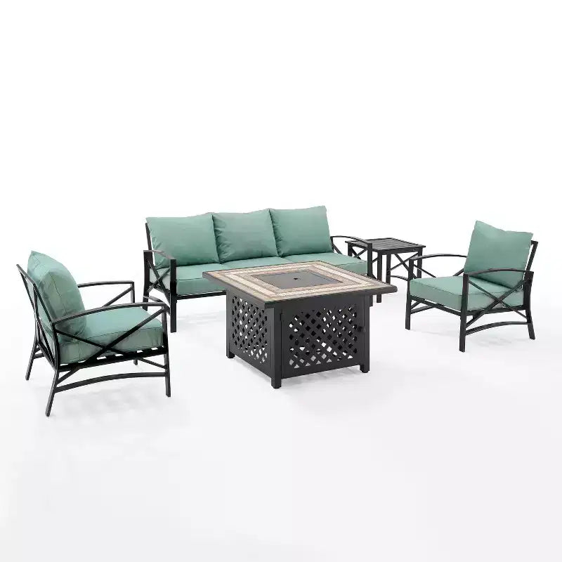 Crosley 5pc Kaplan Outdoor Patio Sofa Set with Fire Table