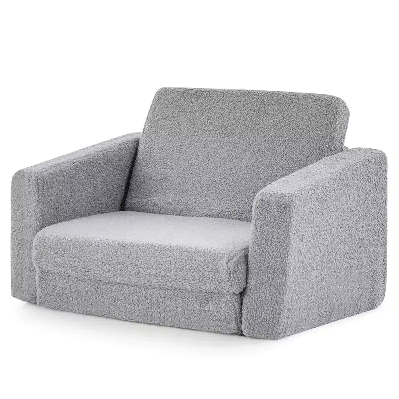 Costway 2-in-1 Toddler Fold out Couch Childrens Convertible Sofa to Lounger Grey