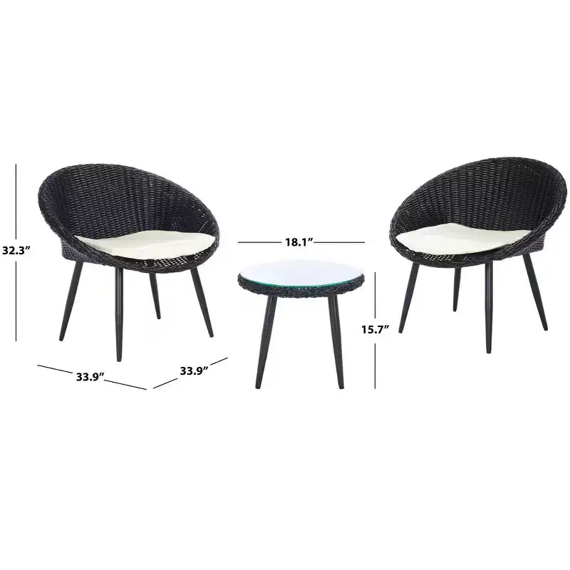 Juego de tumbonas Merami de 3 piezas - Interior/Exterior - PAT9017 - Negro/Beige - Safavieh