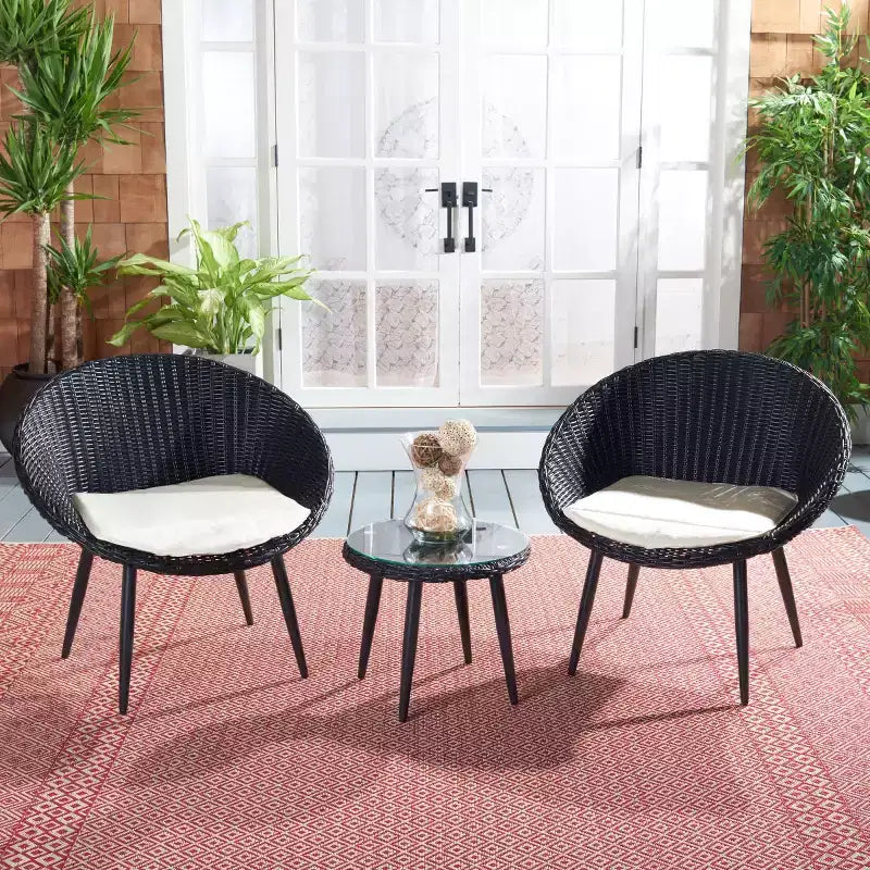 Juego de tumbonas Merami de 3 piezas - Interior/Exterior - PAT9017 - Negro/Beige - Safavieh