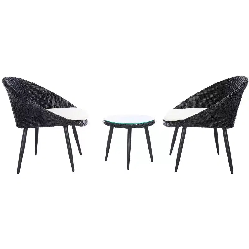 Juego de tumbonas Merami de 3 piezas - Interior/Exterior - PAT9017 - Negro/Beige - Safavieh