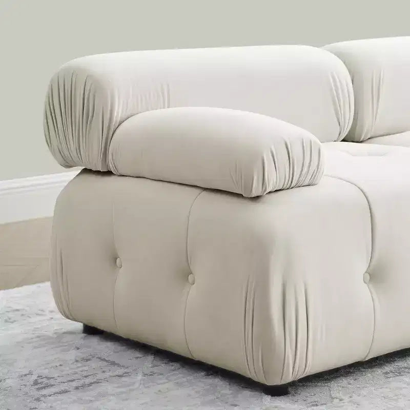 93 Modular Button Velvet/Teddy Fabric Tufted Upholstered Sectional Sofa, L Shaped Sofa with Reversible Ottoman - ModernLuxe