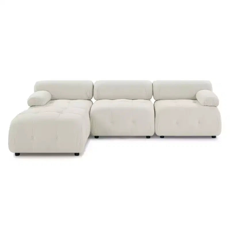 93 Modular Button Velvet/Teddy Fabric Tufted Upholstered Sectional Sofa, L Shaped Sofa with Reversible Ottoman - ModernLuxe