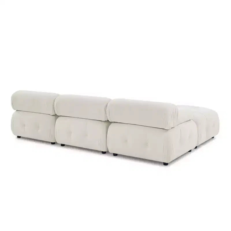 93 Modular Button Velvet/Teddy Fabric Tufted Upholstered Sectional Sofa, L Shaped Sofa with Reversible Ottoman - ModernLuxe