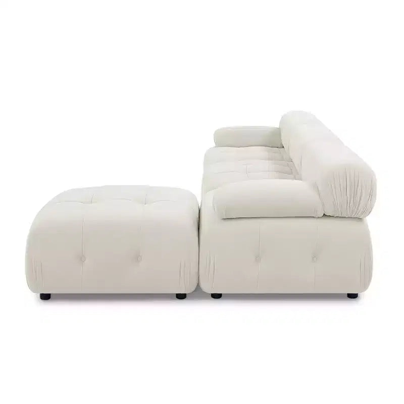 93 Modular Button Velvet/Teddy Fabric Tufted Upholstered Sectional Sofa, L Shaped Sofa with Reversible Ottoman - ModernLuxe