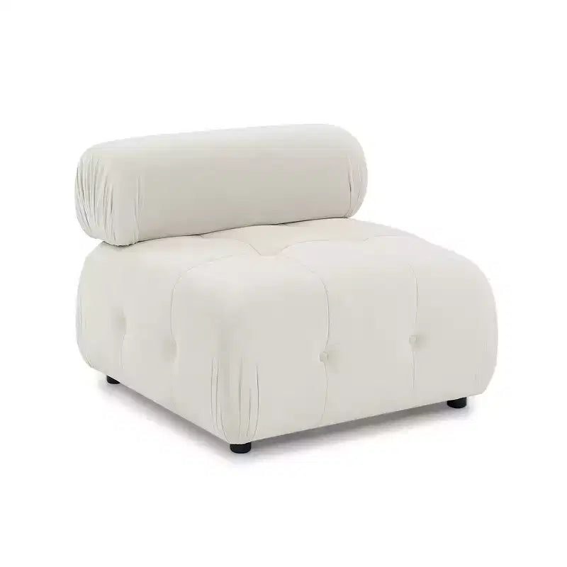 93 Modular Button Velvet/Teddy Fabric Tufted Upholstered Sectional Sofa, L Shaped Sofa with Reversible Ottoman - ModernLuxe