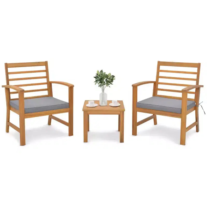 Costway Juego de Muebles de Exterior de 3 Piezas de Madera de Acacia con Cojines Suaves Blanco/Gris/Azul Marino