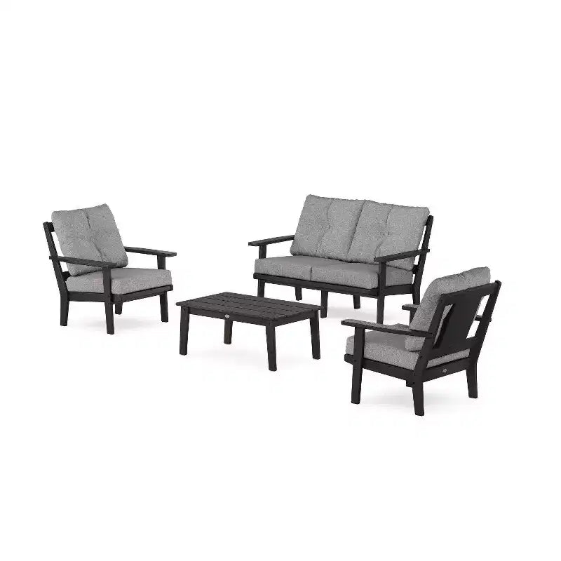 POLYWOOD 4pc Prairie Deep Seating Outdoor Patio Conversation Set with Loveseat